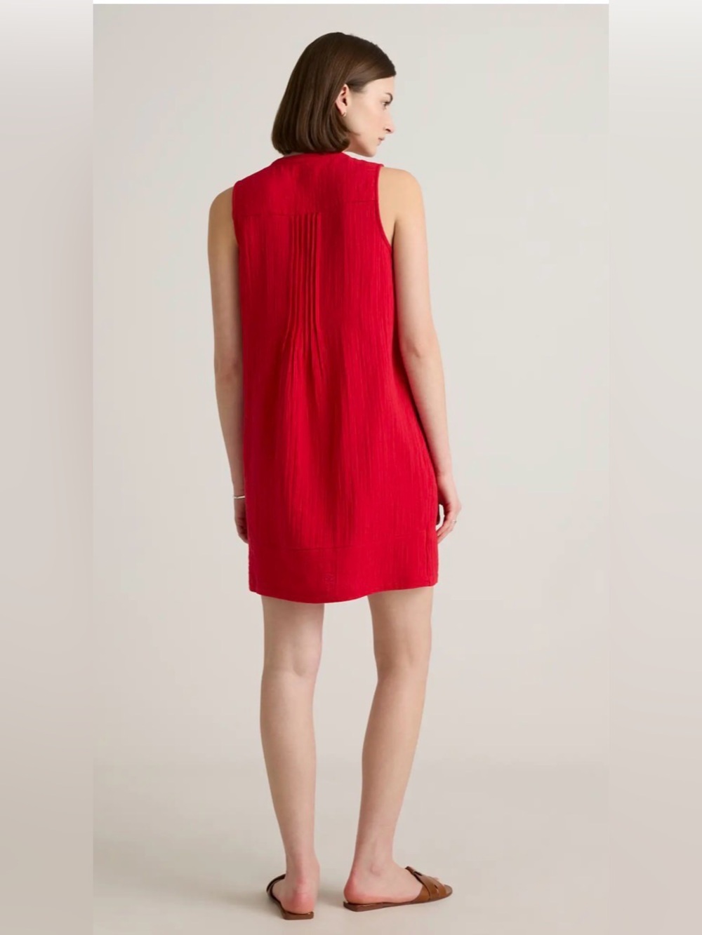 Quince 100% Organic Cotton Gauze Sleeveless Swing Dress, Red Wild Cherry, sz XS - Picture 4 of 10